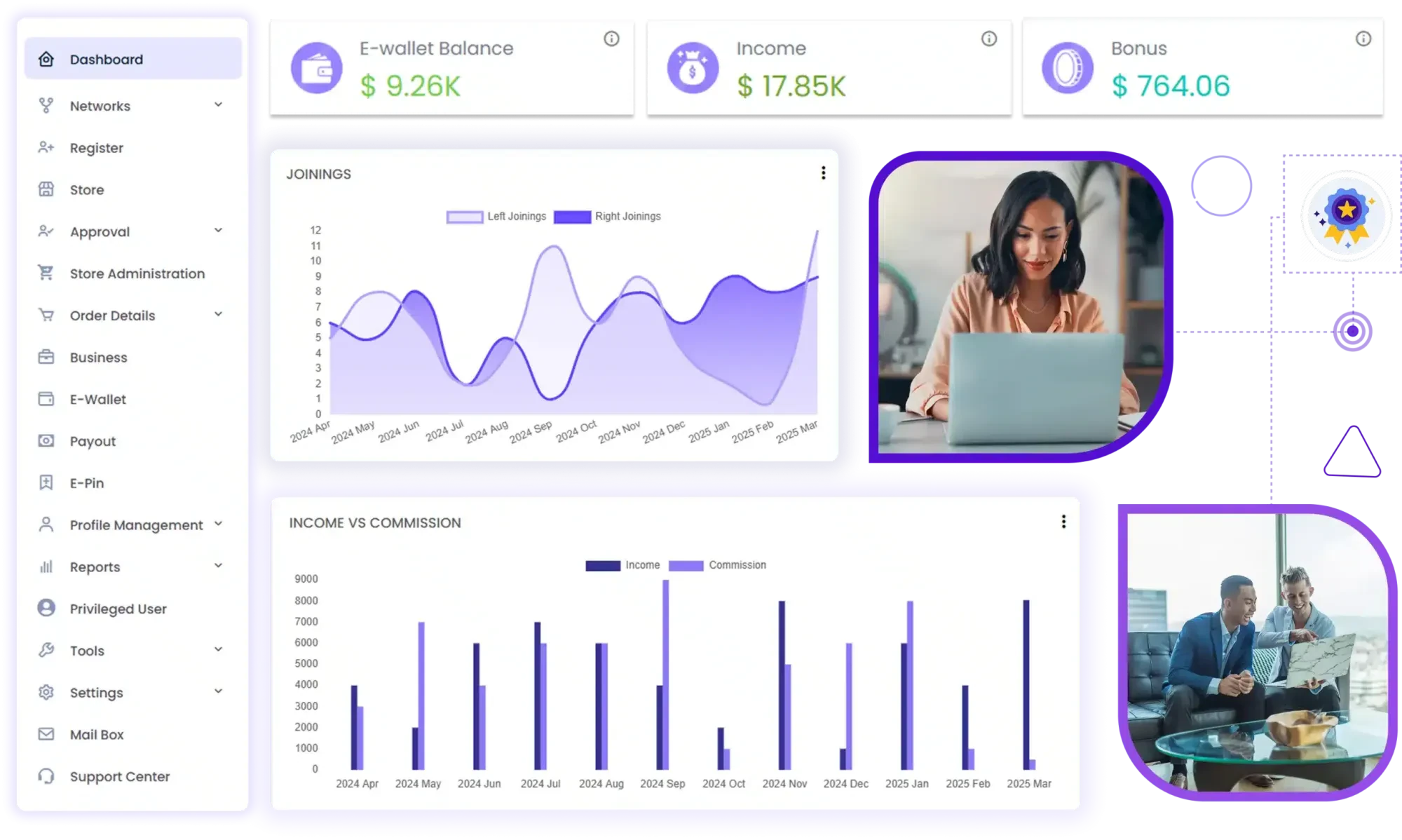 MLM Affiliate Software Dashboard